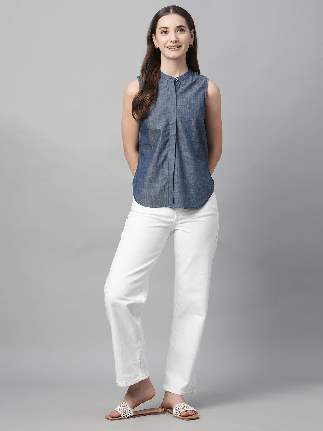 Women's Blue Cotton Regular Fit Blouse