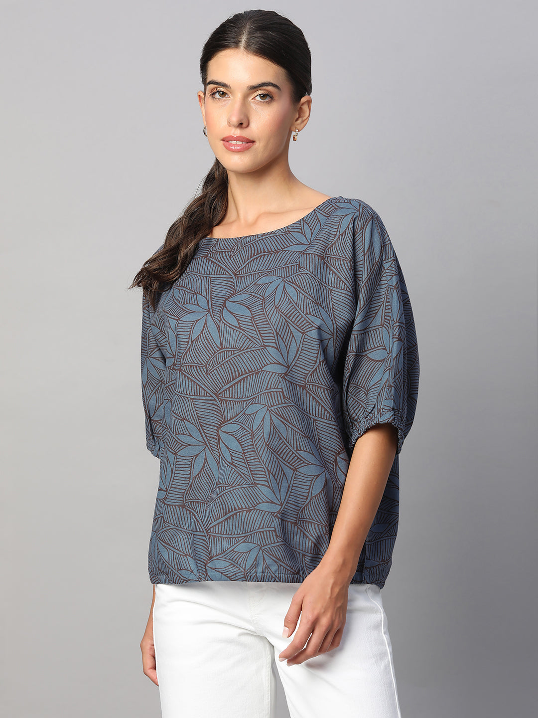 Women's Blue Cotton Flax Regular Fit Blouse