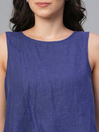 Women's Navy 100% Linen Regular Fit Blouse