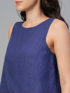 Women's Navy 100% Linen Regular Fit Blouse