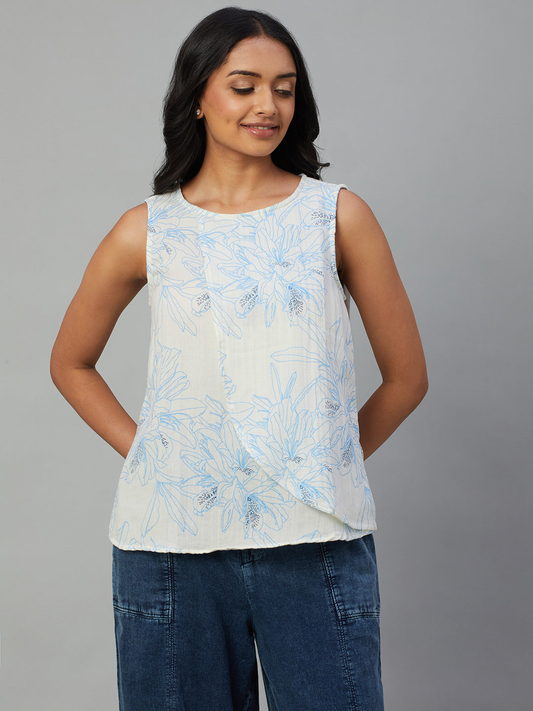 Women's White 100% Cotton Regular Fit Blouse