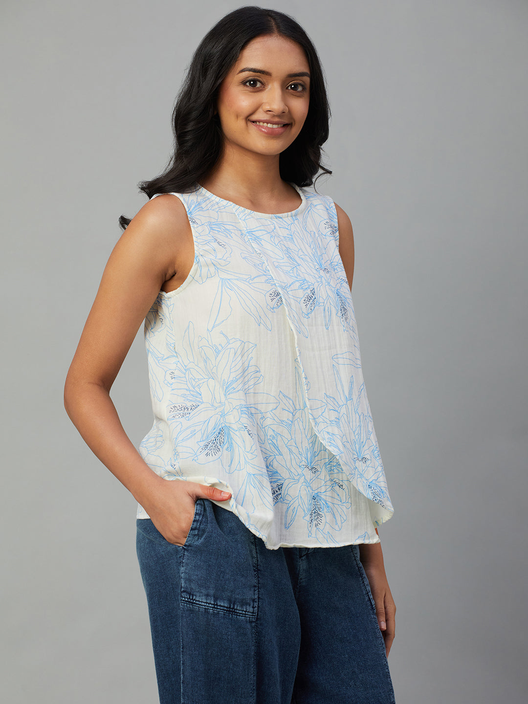 Women's White 100% Cotton Regular Fit Blouse