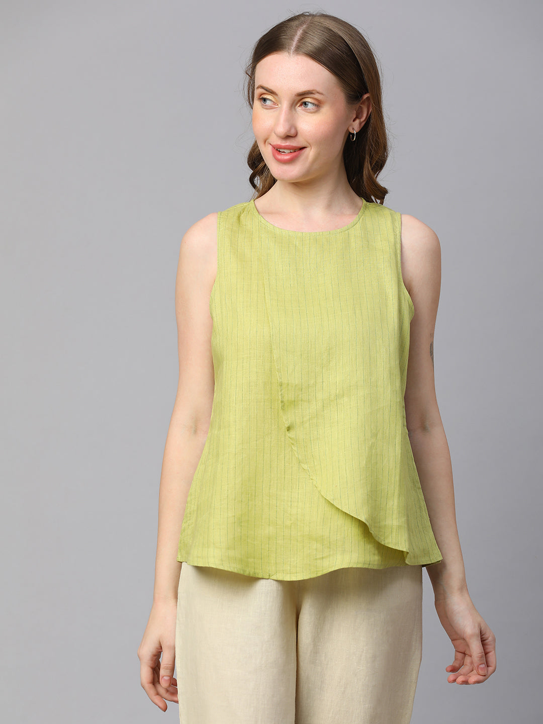 Women's Lime Linen Regular Fit Blouse