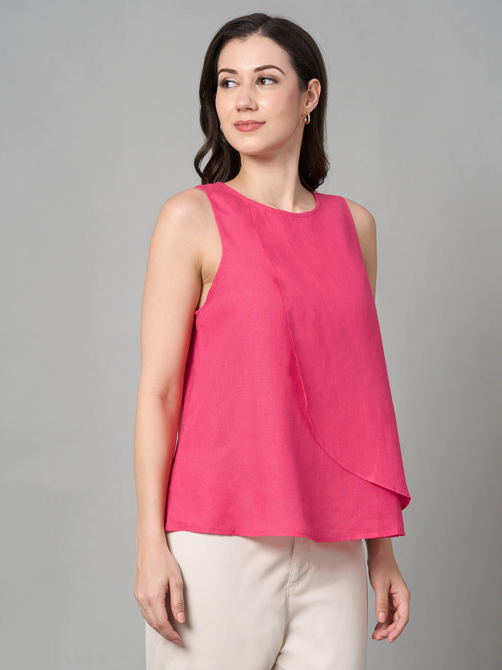Women's Pink 100% Linen Regular Fit Blouse