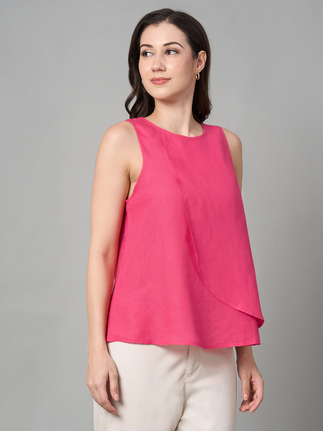 Women's Pink 100% Linen Regular Fit Blouse