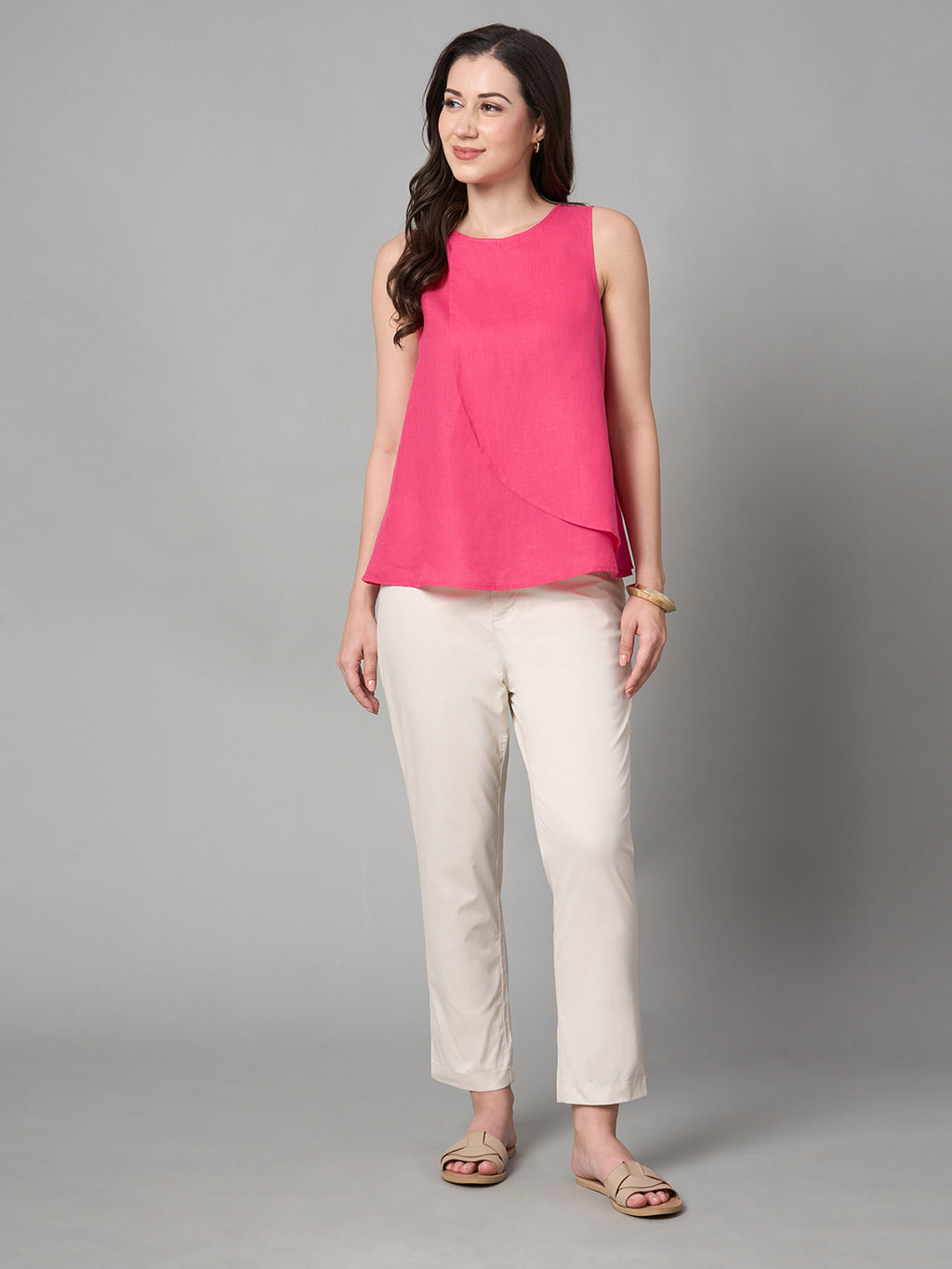 Women's Pink 100% Linen Regular Fit Blouse