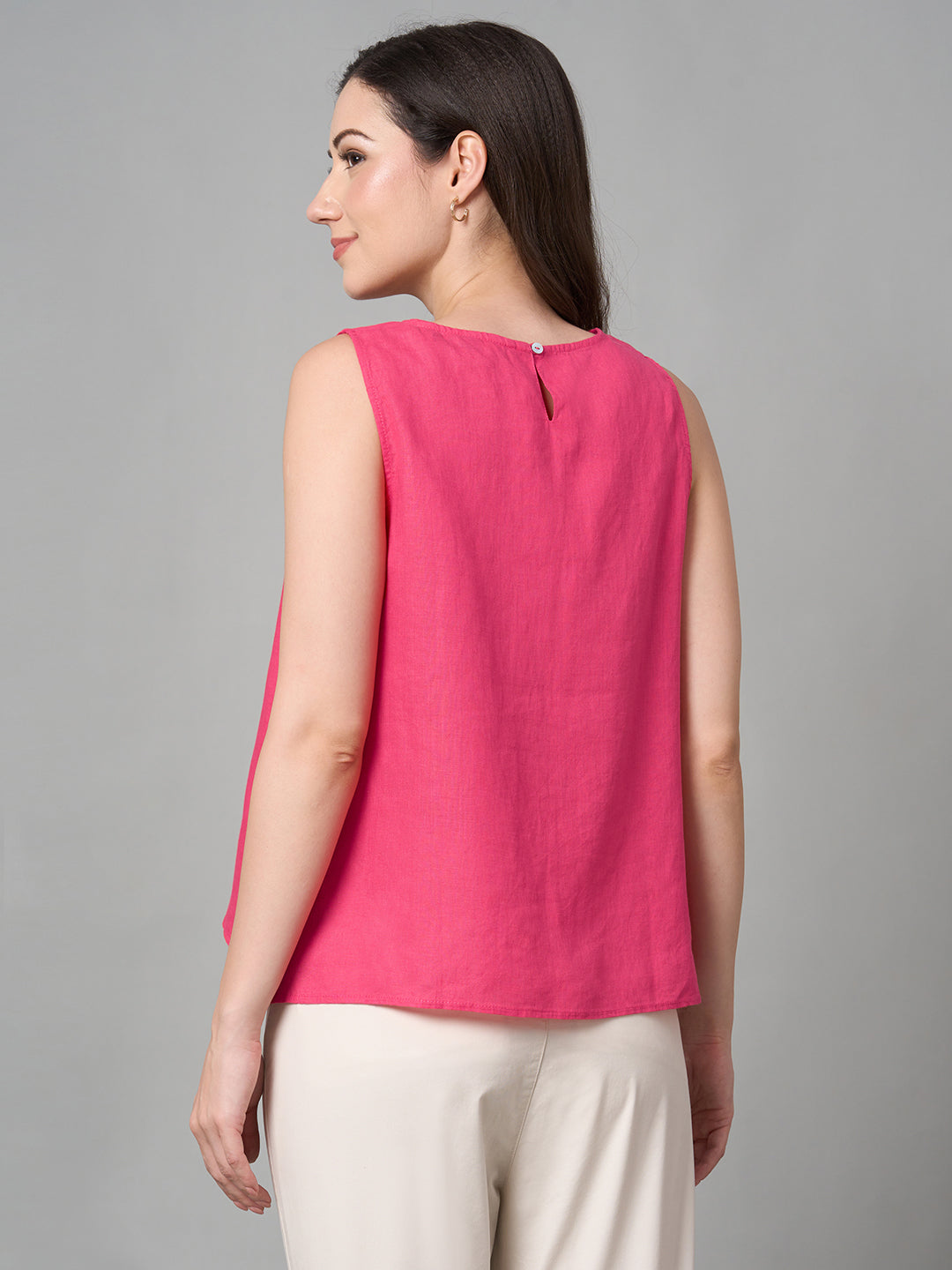 Women's Pink 100% Linen Regular Fit Blouse