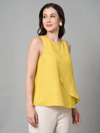 Women's Yellow 100% Linen Regular Fit Blouse