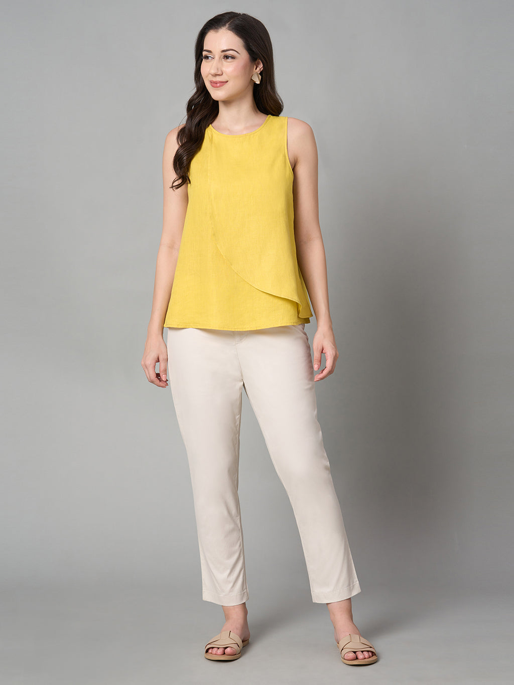 Women's Yellow 100% Linen Regular Fit Blouse