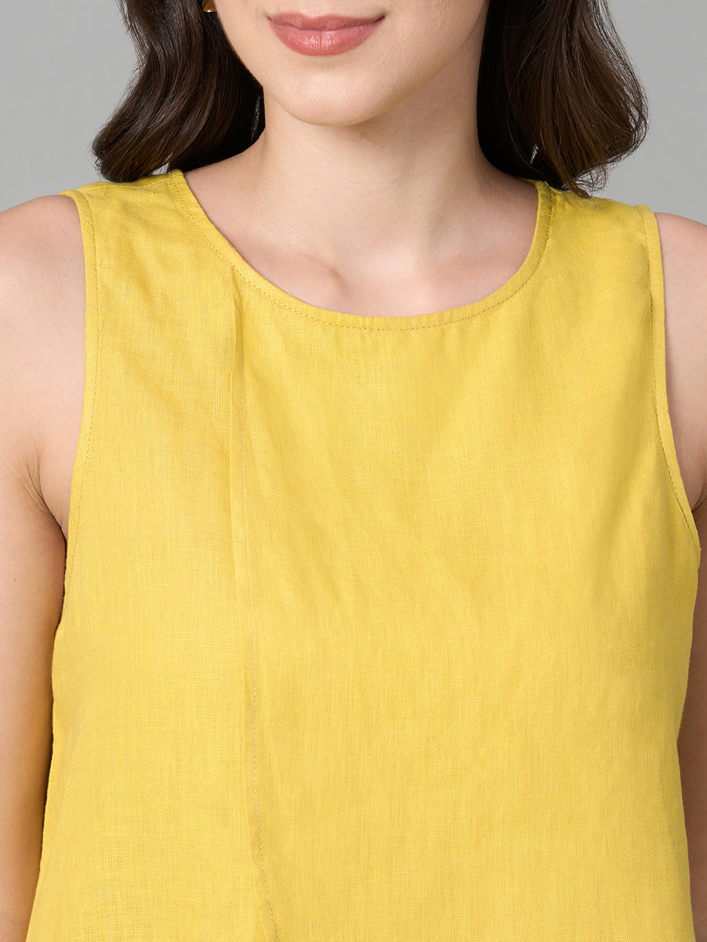 Women's Yellow 100% Linen Regular Fit Blouse