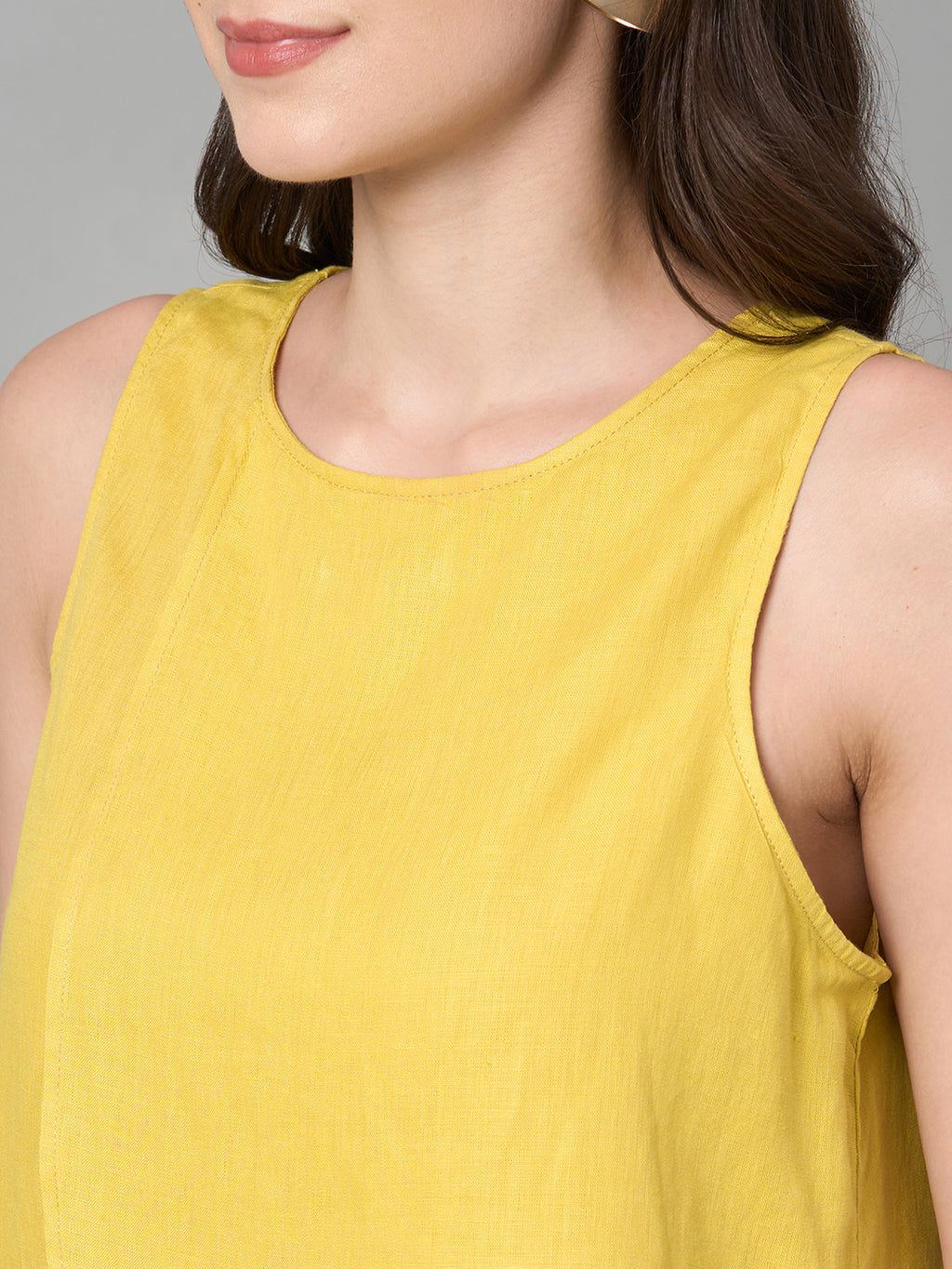 Women's Yellow 100% Linen Regular Fit Blouse