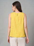 Women's Yellow 100% Linen Regular Fit Blouse