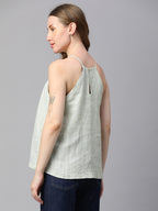 Women's Lime Linen Regular Fit Blouse