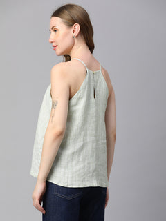 Women's Linen Regular Fit Sleeveless Blouse Lime
