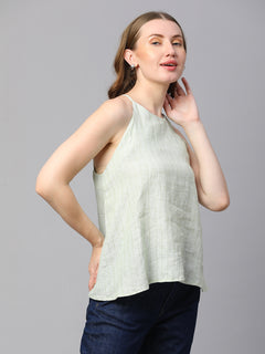 Women's Linen Regular Fit Sleeveless Blouse Lime