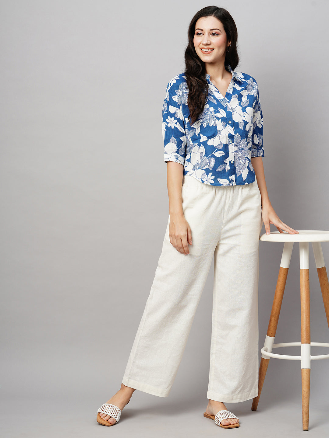 Women's Cotton Blue Loose Fit Blouse