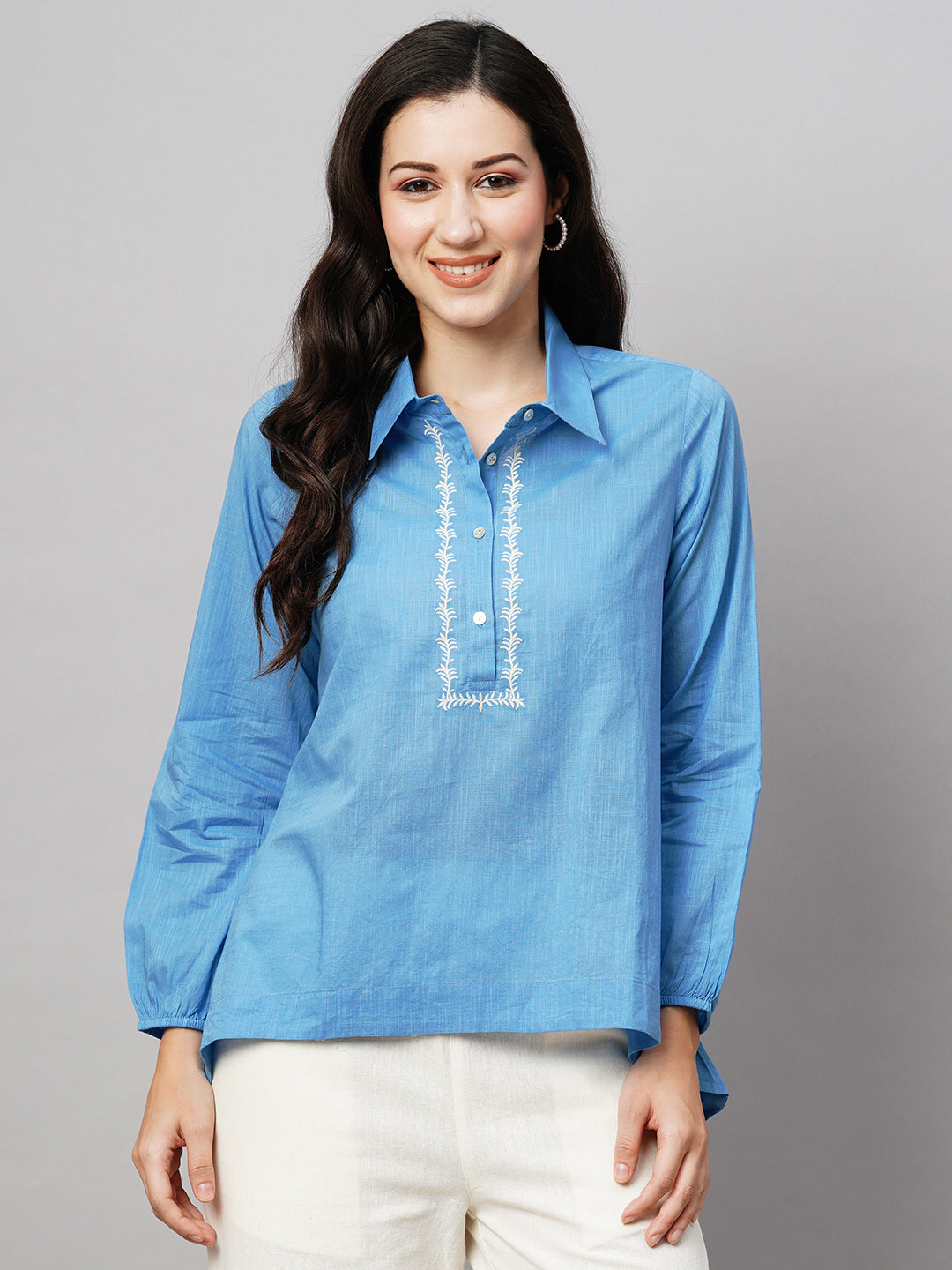 Women's Cotton Blue Regular Fit Blouse