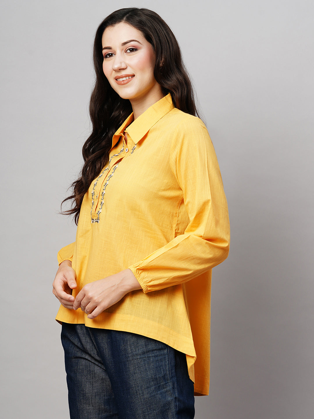 Women's Cotton Mustard Regular Fit Blouse