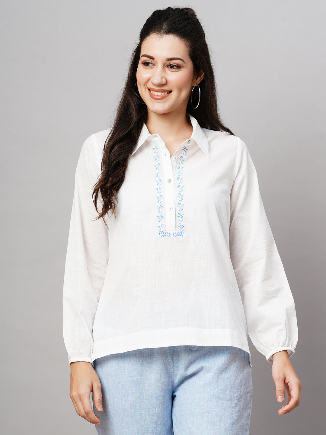 Women's Cotton White Regular Fit Blouse