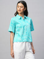 Women's Aqua Cotton Regular Fit Blouse