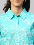 Women's Aqua Cotton Regular Fit Blouse