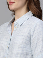Women's Blue Linen Regular Fit Blouse
