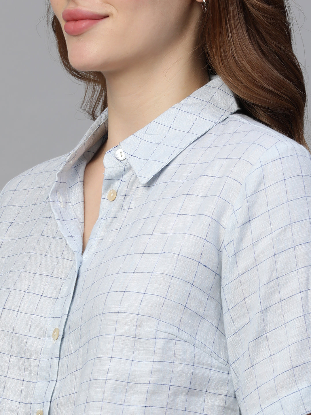 Women's Blue Linen Regular Fit Blouse