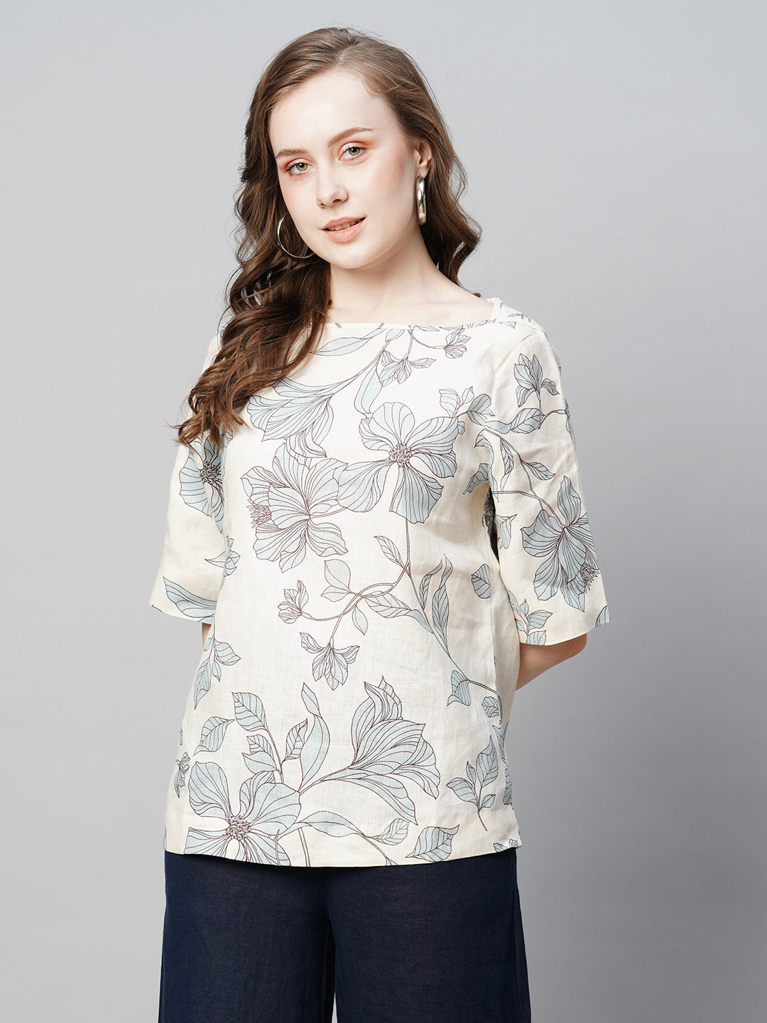 Women's Linen Blue Regular Fit Blouse