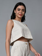 Women's Khaki Cotton Linen Regular Fit Blouse