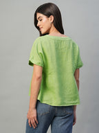 Women's Lime 100% Linen Regular Fit Blouse