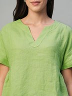 Women's Lime 100% Linen Regular Fit Blouse