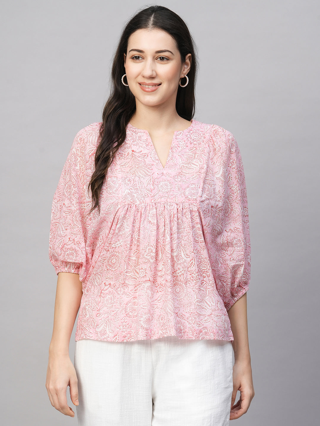 Women's Pink Cotton Regular Fit Blouse