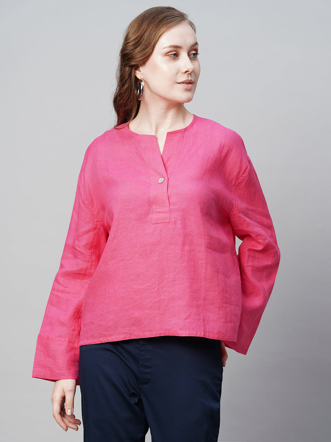 Women's Linen Pink Regular Fit Blouse