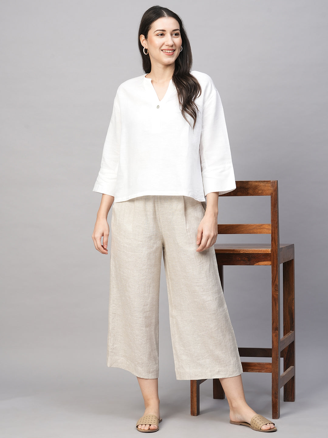 Women's White Linen Cotton Boxy Fit Blouse
