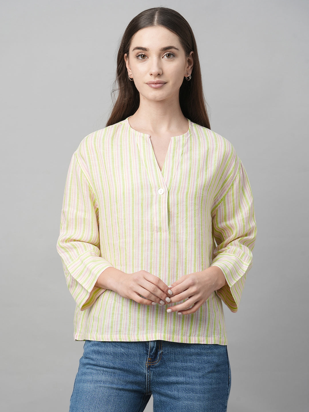 Women's Multi Linen Boxy Fit Blouse