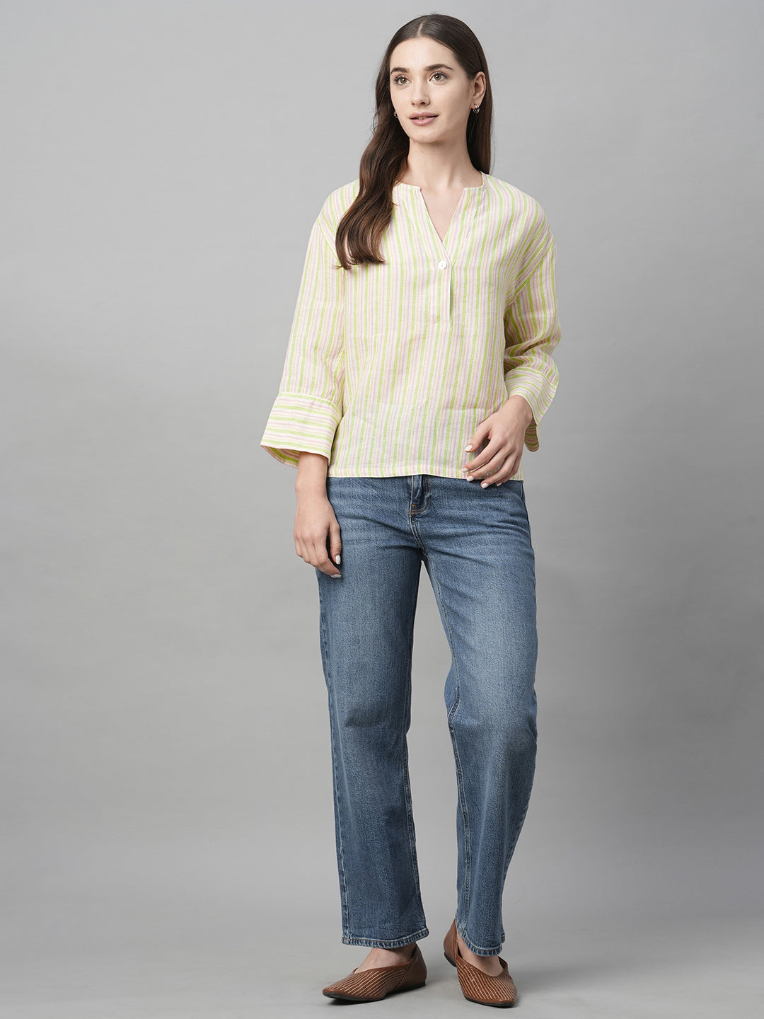 Women's Multi Linen Boxy Fit Blouse