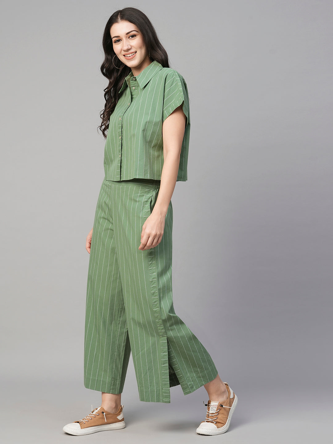 Women's Cotton Green Regular Fit Culotte