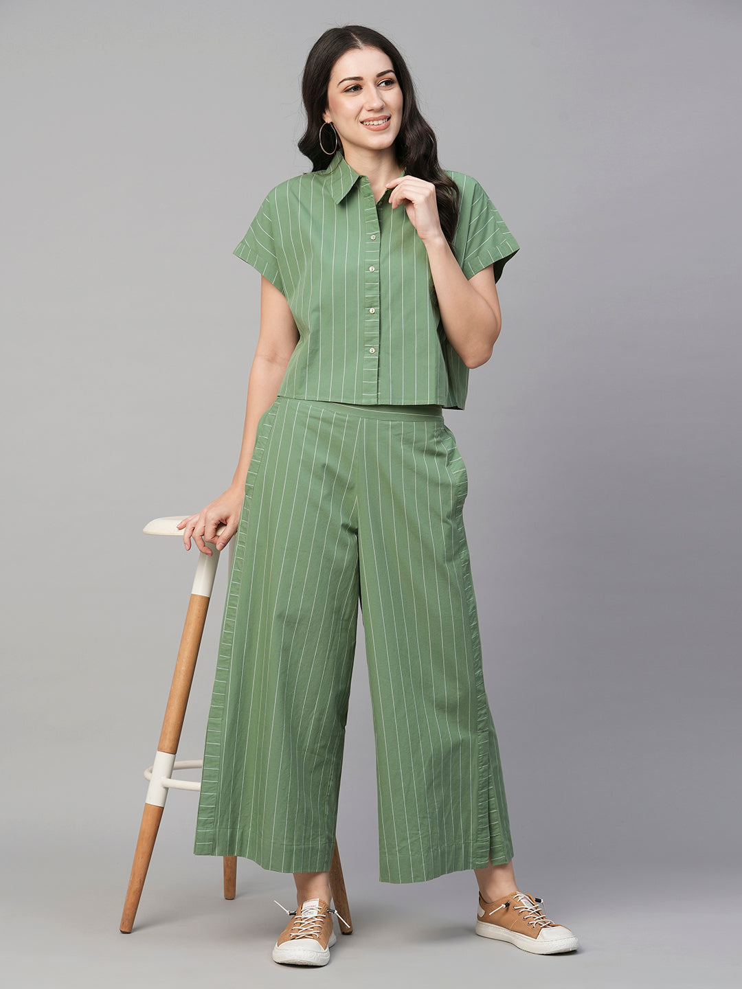 Women's Cotton Green Regular Fit Blouse