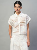 Women's White 100% Cotton Boxy Fit Blouse