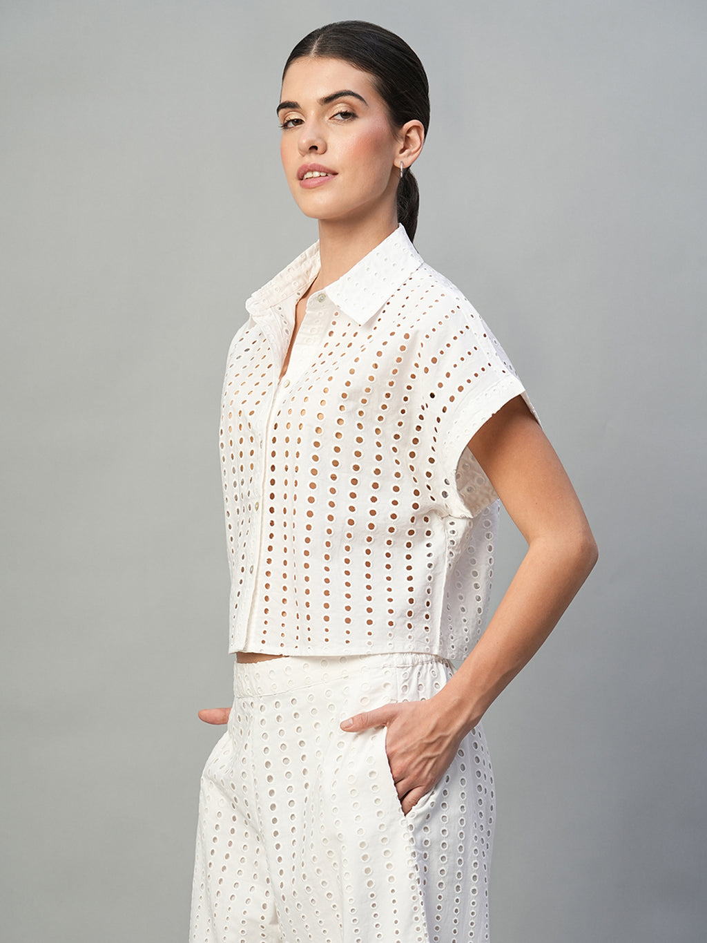 Women's White 100% Cotton Boxy Fit Blouse