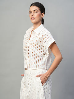 Women's 100% Cotton Boxy Fit Eyelet Blouse White