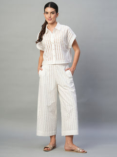 Women's 100% Cotton Boxy Fit Eyelet Blouse White
