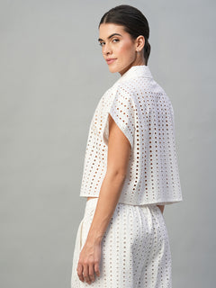 Women's 100% Cotton Boxy Fit Eyelet Blouse White