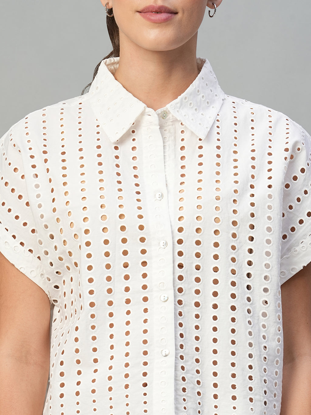 Women's White 100% Cotton Boxy Fit Blouse