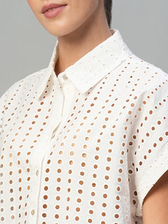 Women's 100% Cotton Boxy Fit Eyelet Blouse White