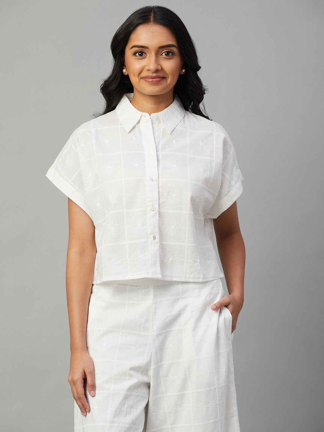 Women's White 100% Cotton Regular Fit Blouse