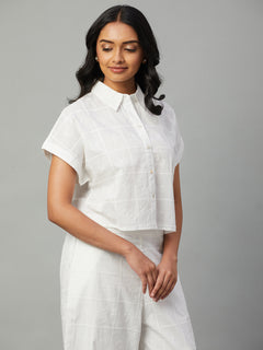 Women's 100% Cotton Cropped Button Blouse White