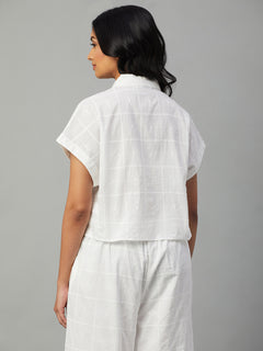 Women's 100% Cotton Cropped Button Blouse White