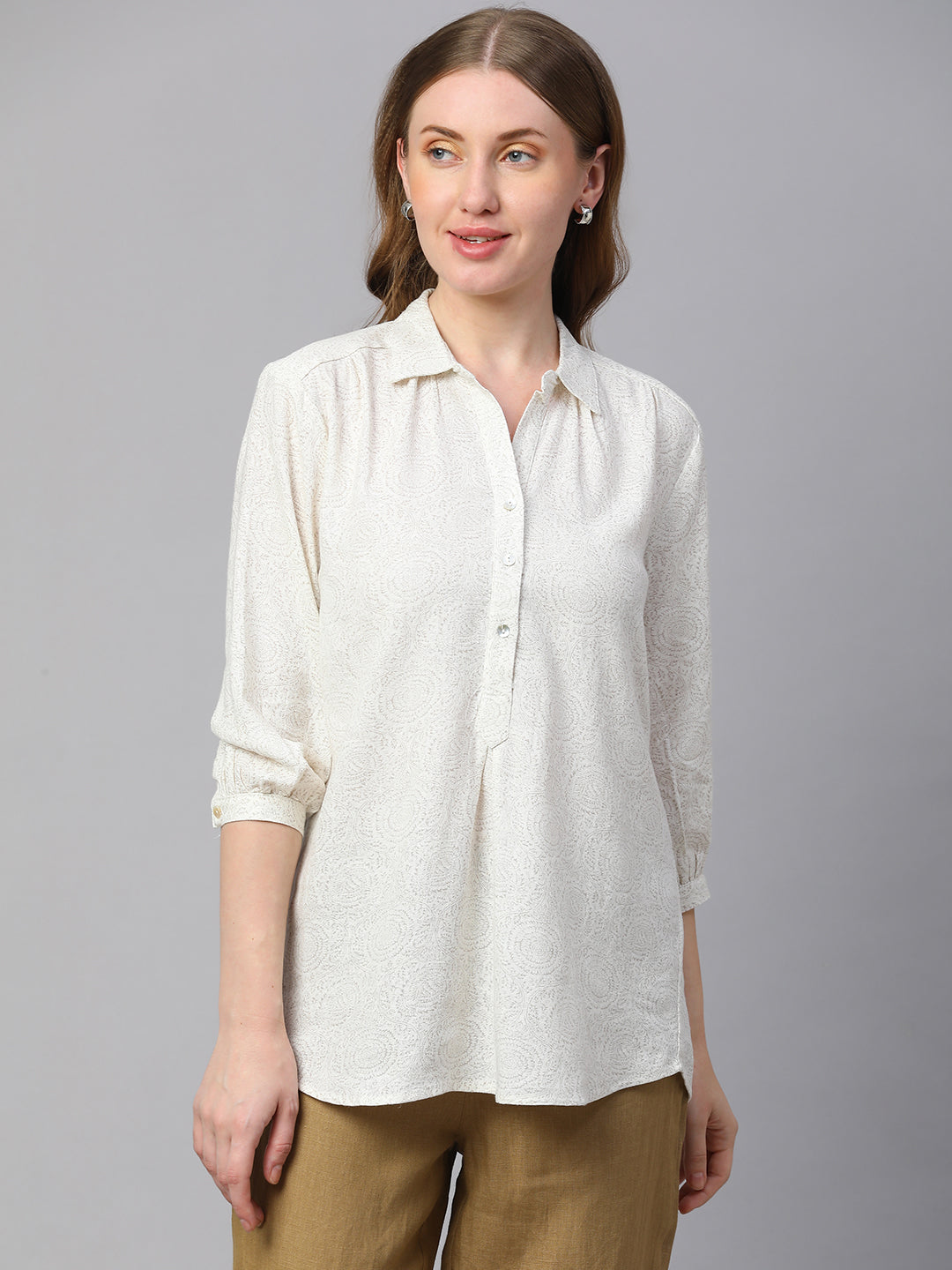 Women's Offwhite Linen Viscose Regular Fit Blouse