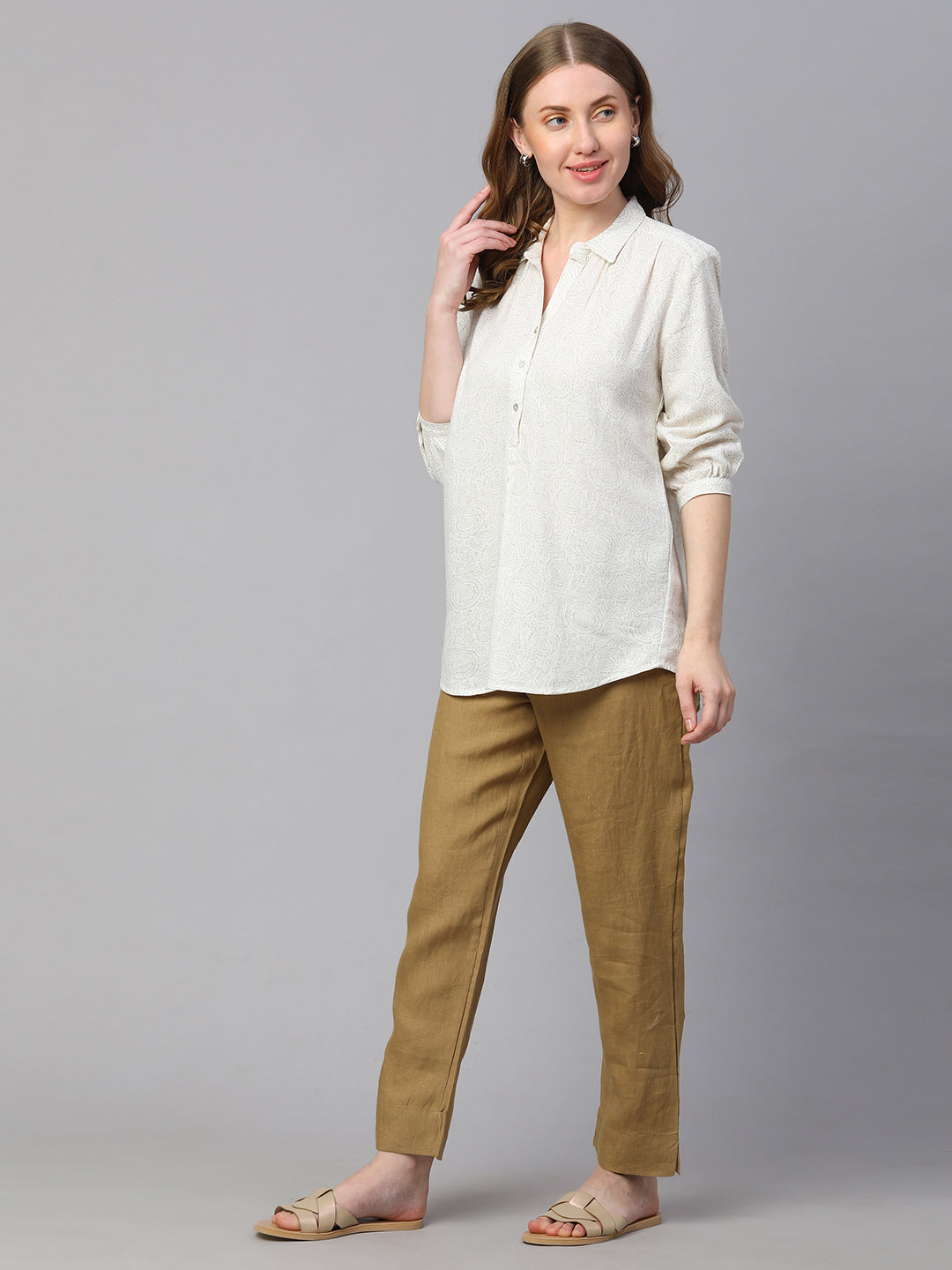 Women's Offwhite Linen Viscose Regular Fit Blouse